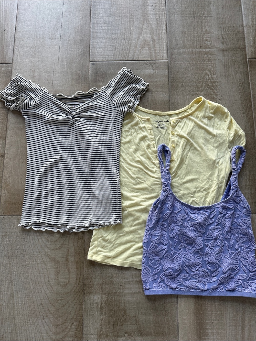 Urban Outfitters /Anthro Trio - Yellow Tee, Lace Tank & Black-White Stripe Tee